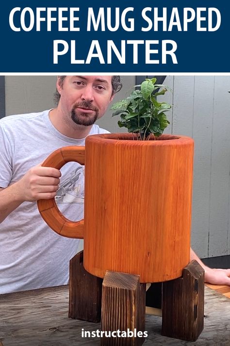 Diy Wood Planters Indoor, Funny Planters, Grow Coffee, Diy Coffee Mug, Tenon Jig, Diy Wood Planters, Fall Yard, How To Apply Polyurethane, Spindle Sander