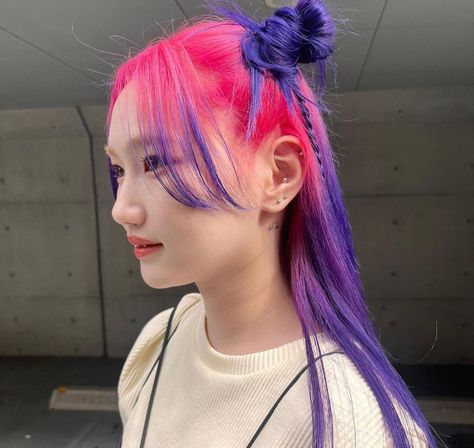 Hot Pink And Blue Hair, Purple And Pink Hair, Pink And Blue Hair, Pink And Purple Hair, Pink Purple Hair, High Fashion Hair, Creative Hair Color, Hair Color Crazy, Dyed Hair Inspiration