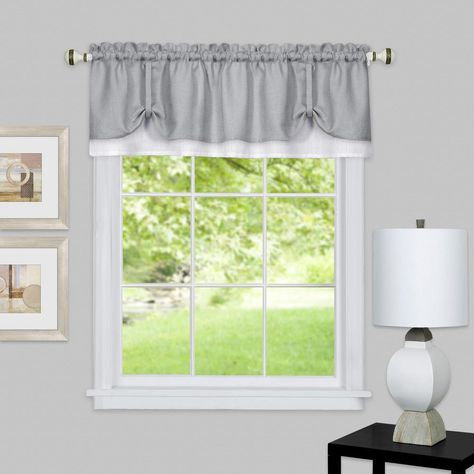 Achim Darcy 14 in. L Polyester Valance in Grey/White - DRVL14GW12 - The Home Depot Valance Window Treatments, Curtain Valance, Window Valance, Valances, Indian Home Decor, Transitional Decor, Kitchen Window, Kitchen Curtains, Window Curtain