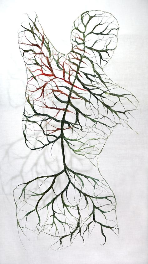 Textile Bodies Reveal Branched Systems of Veins, Flowers and Roots by Raija Jokinen | Colossal Textiles Sketchbook, Natural Form Art, A Level Textiles, Gcse Art Sketchbook, Theme Nature, Human Body Systems, Colossal Art, Gcse Art, A Level Art