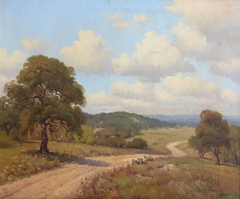 Texas Landscape Art, Texas Landscape Paintings, Western Artwork Landscape Paintings, Texas Hill Country Landscape Paintings, Cowboy Landscape Painting, Texas Scenery, Thesis Ideas, Landscape Study, Texas Landscape