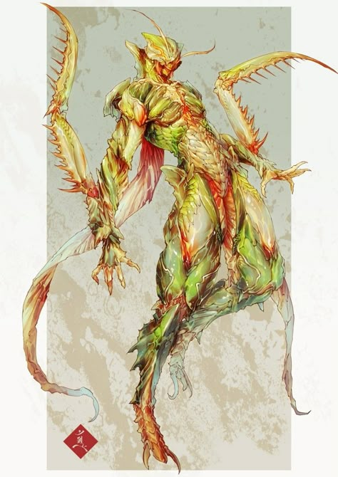 Fantasy Insect Humanoid, Human Insect Hybrid, Insectoid Monster, Plant Creature, Fantasy Demon, Super Powers Art, Cool Monsters, Fiction Idea, Alien Concept Art