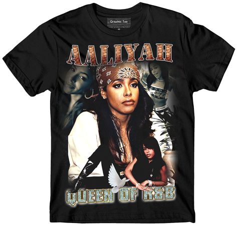 Aaliyah - crazy bootleg vintage 90s tee Graphic Tees Aaliyah, Rap Graphic Tee, 90s Rap Tshirt, Rapper Shirts Outfits, Bootleg Tee Design, Graphic Tees 90s, Bootleg Shirt Design, 90s Vintage Tshirts, 90s Shirt Design