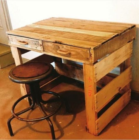 Diy Desk Ideas, Funky Desks, Pallet Frames, Pallet Desk, Home Office Makeover, Pallet House, Pallet Sofa, Pc Table, Pallet Shelves