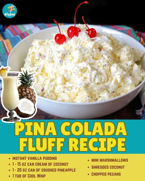 Pina Colada Fluff Salad, Pina Colada Fluff, Easy Virgin Pina Colada Recipe, Pina Colada Drink, Low Calorie Pina Colada, Tropical Pina Colada Cheesecake Mousse, Colada Drinks, Pina Colada Drinks, Homestead Kitchen