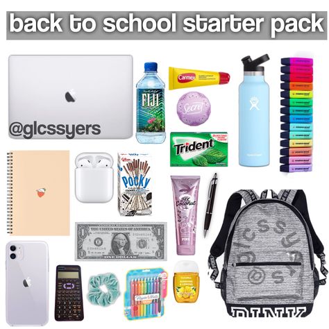 Back To School Starter Pack, Whats In My Backpack High School, School Starter Pack, Teen Backpacks, Schul Survival Kits, Middle School Supplies, School Backpack Essentials, Middle School Survival, Middle School Hacks