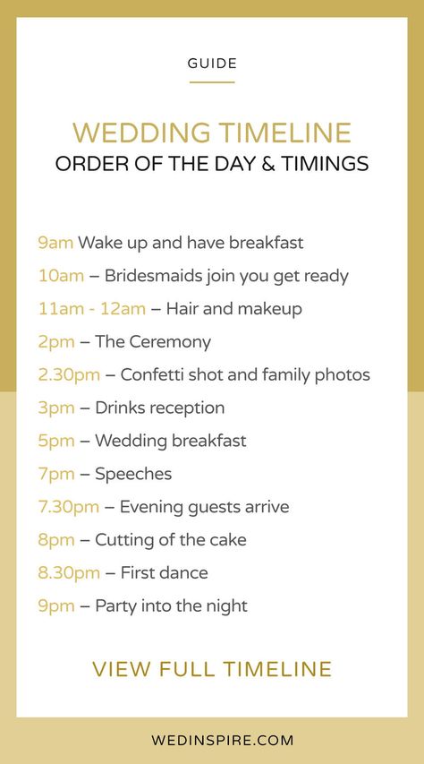 Wedding Day Timings UK - While no two weddings are the same, there are some general formalities that most weddings tend to adhere to. In order to help couples plan their wedding day order of events, we’ve broken the big day into the following key moments, including considerations to include. Timings can vary, this is just a guide based on a 2pm ceremony: Wedding Timeline 1pm Ceremony, 2pm Wedding Ceremony Timeline, Wedding Day Timeline 2pm Ceremony No First Look, Wedding Timeline For 2pm Ceremony, Wedding Day Schedule Uk, Wedding Timeline Day Of 1pm Ceremony, 2pm Ceremony Wedding Timeline, Wedding Timeline Day Of 2pm Ceremony, Wedding Day Timeline 2pm Ceremony