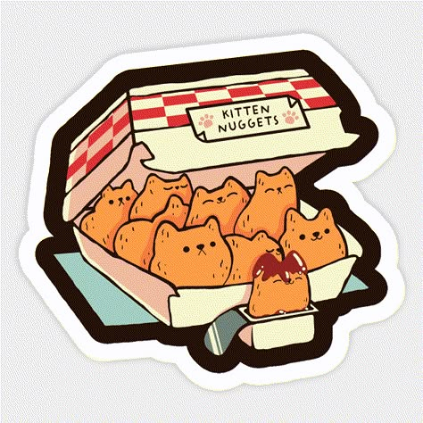 Digital Illustration-cat nugget Notes Cover, Cat Fun, Lunch Notes, Food Cat, Food Drawings, Homemade Stickers, Funny Magnets, Cute Food Drawings, Food Stickers