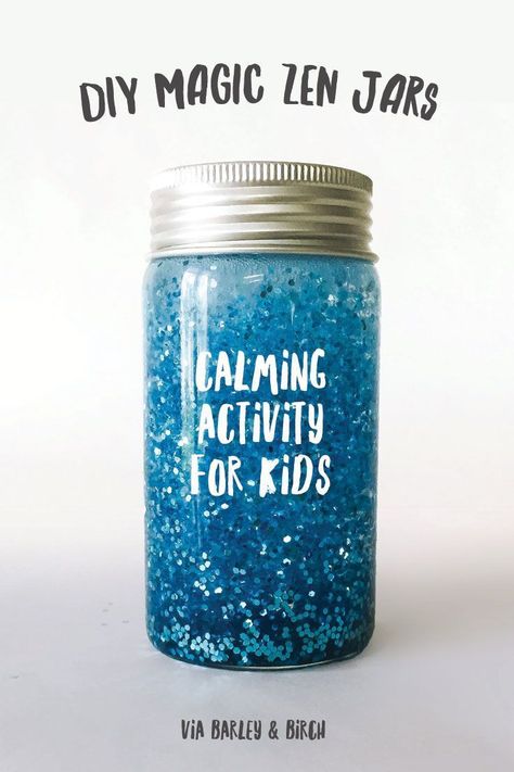 Make a DIY magic zen jar to help calm kids and sneak in a little meditation practice - via barley and birch Calming Bottle, Calming Jar, Calm Down Jar, Rug Rats, Calm Kids, Eco Friendly Diy, Glitter Jars, Sensory Bottles, Power Of Meditation