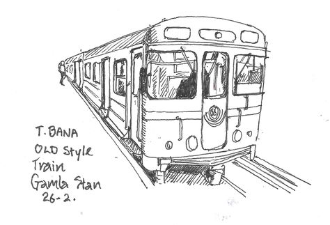 Old Style c6 train on T Bana Stockholm at Gamla Stan Metro Train Drawing, Old Train Drawing, Train Sketch Simple, Subway Train Drawing, Train Drawing Sketches, Metro Drawing, Metro Sketch, Subway Sketch, Train Doodle