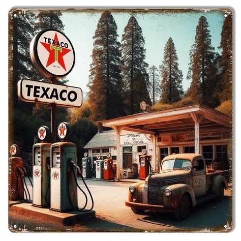 Texaco Gas Station, Vintage Gas Station, Retro Garage, Kustom Kulture Art, Old Neon Signs, Intarsia Wood Patterns, Lowrider Trucks, Miniature Ideas, Old Gas Stations