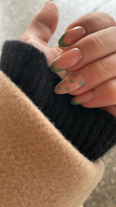 Almond Acrylic Nails Green, Safe Green Nails, Green Star Nails, Almond Nails Green, Green French Nails, Prom Nails Green, Natural Almond Nails, Homecoming Inspo, Hoco 2022