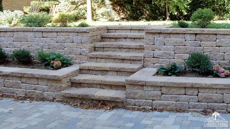 Landscaping Slope, Retaining Wall Patio, Retaining Wall Steps, Backyard Retaining Walls, Sunken Patio, Sloped Backyard Landscaping, Yard Remodel, Outdoor Gardens Landscaping, Walls Ideas