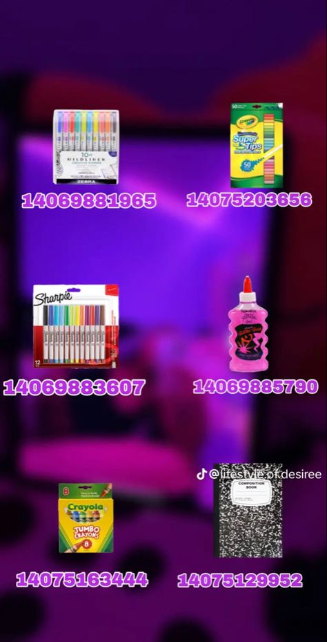 Small School Ideas Bloxburg, Bloxburg Play House, Bloxburg Barbie House Decal, Bloxburg Decals Codes For School, Bloxburg Notebook Decal Codes, Bloxburg Back To School Decals, School Roblox Codes, Target In Bloxburg, Roblox Daycare Decals