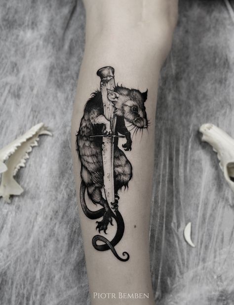 Rat tattoo! #tattoo #inspiration #rattattoo #animal #tattoo Rat Tattoo, Etching Tattoo, Rabbit Tattoos, Creepy Tattoos, Tattoo Portfolio, Diy Tattoo, Badass Tattoos, Aesthetic Tattoo, Dark Tattoo