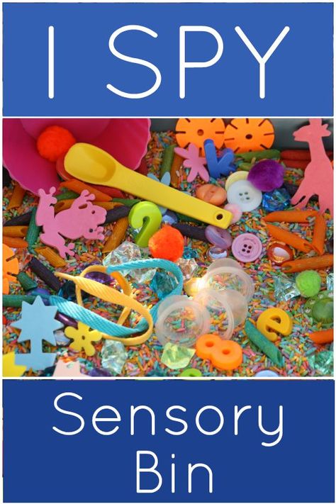 I spy sensory bin from Happy Hooligans Sensory Table Ideas, Sensory Tables, Sensory Tubs, Happy Hooligans, Preschool Sensory, Sensory Bin Ideas, Sensory Boxes, Sensory Ideas, Sensory Bottles