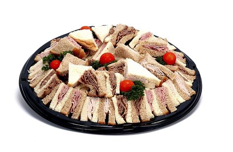 Things to Garnish a Sandwich Platter. A sandwich platter must not only contain delicious food if you want your party guests to hover around it -- it must also look irresistible. One way to spice up the appearance of a sandwich platter is by garnishing it. Garnishes can be both edible and purely decorative. Find the right garnish for your sandwich... Sandwiches Party Tray, Cucumber Sandwiches Recipes, Halloween Finger Foods, Meat And Cheese Tray, Cucumber Tea Sandwiches, Sandwich Tray, Sandwich Platter, Food Captions, Lunch Buffet