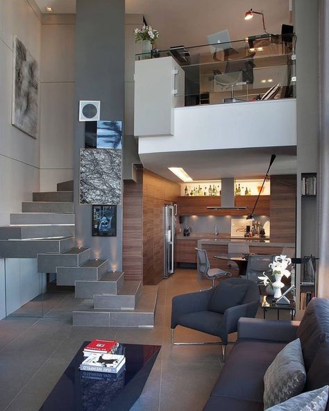 Stunning Modern Duplex Loft Apartment - São Paulo, Brazil #apartment #loft Modern Loft Design, Modern Loft Apartment, Interior Design Living Room Warm, Loft House Design, Modern House Interior, Duplex Apartment, Minimalist House Design, Loft House, Modern Houses Interior