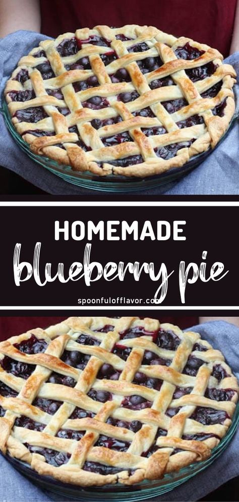 Homemade blueberry pie is made with blueberries, an easy homemade pie crust and only four other ingredients! This easy pie is packed with flavor. Easy Homemade Pie Crust, Easy Homemade Pie, Berry Pie Recipe, Easy Blueberry Pie, Fresh Blueberry Pie, Blueberry Pie Recipe, Homemade Blueberry Pie, Homemade Pie Recipes, Homemade Pie Crust