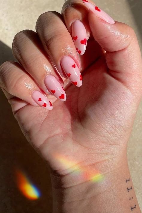 Image edited by AirBrush App. Pink nails idea with red heart design for you to get inspired. #nails #nailart #nailsart #gelnails #nailsalon #acrylicnails #nailsoftheday #nailstyle #lovenails #nailsinspire #nailsaddict #photoeditor #filter #airbrush #retouch Pink With Red Heart Nails, Pink Nails Red Heart, Pink Nails With Heart, Pink Heart Nails, Red Tip Nails, Red Heart Design, Tan Nails, Barbie Pink Nails, Vday Nails