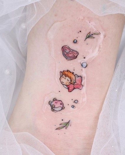 Ponyo Tattoo, Bubble Tattoo, Ghibli Merch, Ghibli Tattoos, Totoro Shirt, Create A Tattoo, Ghibli Tattoo, Jellyfish Tattoo, Studio Ghibli Art