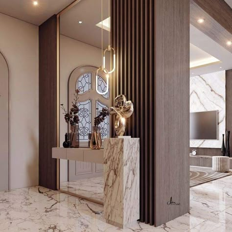 Column Decoration Ideas, House Hall Design, Column Decor, Foyer Designs, Entrance Foyer Design, Column Decoration, Neoclassical Interior Design, Entrance Hall Decor, Interior Columns