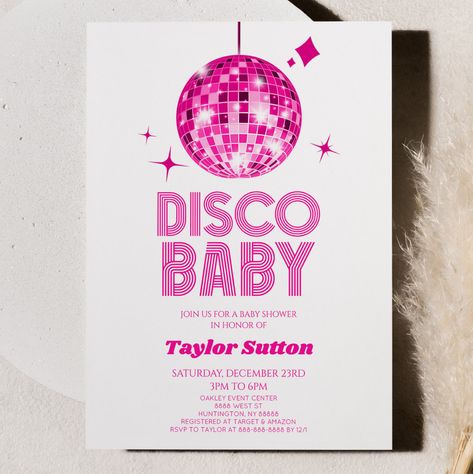 Disco Themed Baby Shower Ideas, Disco Ball Baby Shower Ideas, Disco Baby Shower Theme, Disco Baby Shower Ideas, Gold Disco Ball, Pink Disco Ball, Poppin Bottles, Pink Disco, Disco Theme