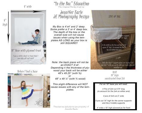 "In the Box" building directions  How to build your own 4'x4'x2' box to capture some fun memories in the white box. Box Collage, Box Photography, Photo Boxes, Toddler Photos, Fun Memories, Box Building, Photo Box, White Box, Box Ideas