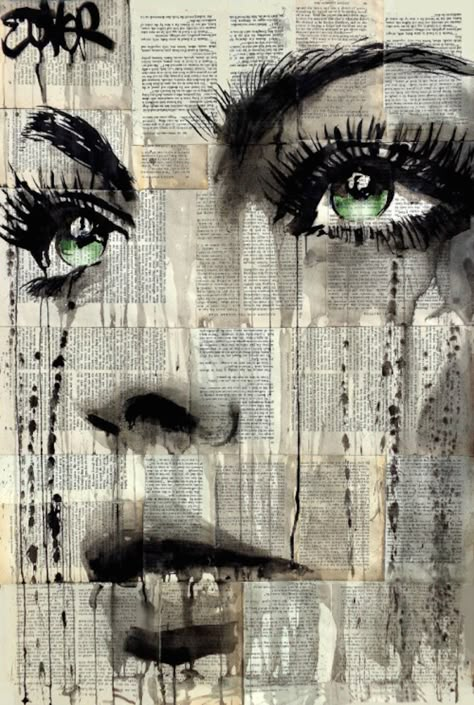 Realistic Women Portraits on Newspapers – Fubiz Media Loui Jover Art, Nova Art, L'art Du Portrait, Draw Realistic, Loui Jover, Newspaper Art, Siluete Umane, Painting Media, Mixed Media Artwork