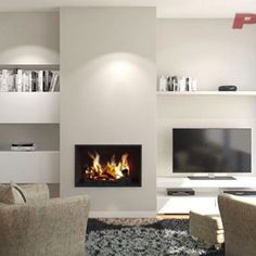 Chimeneas Modernas | Chimeneas Pio Modern Fireplace Ideas Living Rooms, Built In Around Fireplace, Living Room Wall Units, Living Room Decor Fireplace, Contemporary Fireplace, Home Decor Hacks, Modern Houses Interior, Brown Living Room, Home Fireplace