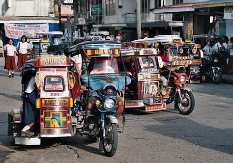 Aside from the jeepney, my favorite way to get around is the tricycle. It's a sidecar attached to a motorbike. It's fast and easy...they definitely have a way of getting through traffic because of it's small size. When I came back to the States, I wished I could stick out my hand and flag one down. It's that easy. Olongapo, Financial Technology, Filipino Tattoos, Motorcycle Sidecar, Bacolod, Filipino Culture, Exotic Beaches, Motorcycle Design, Sidecar