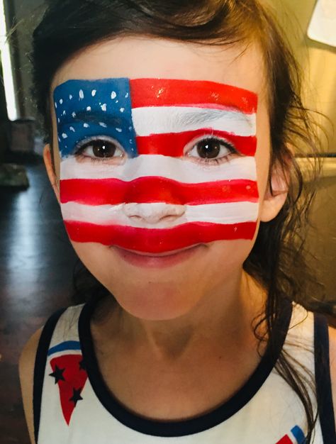 Usa Facepainting, Usa Face Paint, Purim Makeup, Fourth Of July Face Paint, Flag Face Paint, 4th Of July Face Paint, July Face Paint, Flag Of America, Patriotic Butterfly