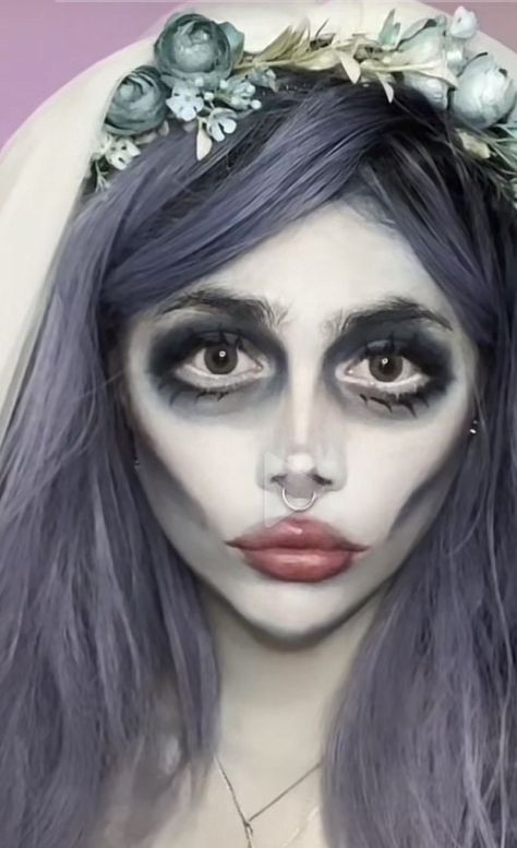 Mid Evil Makeup, Corse Bride Makeup, Emily And Victoria Corpse Bride Costumes, Corps Bride Halloween Costume, Emily Corpse Bride Costume Make Up, Emily From Corpse Bride Makeup, Cemetery Bride Makeup, Halloween Makeup Corpse Bride, Emily Makeup Corpse Bride