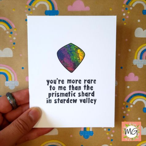 Anniversary Card for Girlfriend Stardew Relationship Gift Love Nerd for Prismatic Shard Card Stardew Valley Husband Card Nerd Wife Boyfriend https://etsy.me/3Yz6Kb5 #rainbow #anniversary #purple #partnercard #anniversarycard #valentinegift #cardnerdlove #cardstardewvalley #husbandstardewcard #stardewvalley #stardew #prismatic #prismaticshard LINK FOR SHOP IN BIO 😮 Thanks for coming! Stardew Valley Valentine Card, Stardew Valley Birthday Card, Nintendo Switch Card, Card For Girlfriend, Partner Cards, Card For Husband, Husband Card, Card Inspo, Valentine's Card