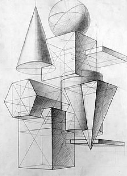 Geometric Shapes Drawing, Pencil Drawing Ideas, Drawing Furniture, Composition Drawing, Structural Drawing, Perspective Drawing Architecture, Perspective Drawing Lessons, Geometric Shapes Art, Geometrical Shapes