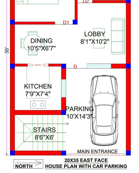 20 X 35 House Plans, 20x36 House Plans, 20×35 House Plan, 15x30 House Plans India, 25×35 House Plan, 25x35 House Plans, 20x35 House Plans, Double Shed Roof, Shed Roof House Plans