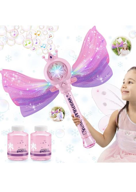 Britik Bubble Wands for Kids Girls - LED Light & Music Bubble Machine: 3 AA Batteries & 2 Bubble Solutions, Outdoor Party Birthday Toys for Toddlers, Gift for 3 4 5 6 7 8 Year Old Girls Bubble Blowing Toys, Princess Wands, Bubble Fun, Bubble Wand, Bubble Maker, Kids Bubbles, Princess Kids, Fairy Wands, Bubble Machine