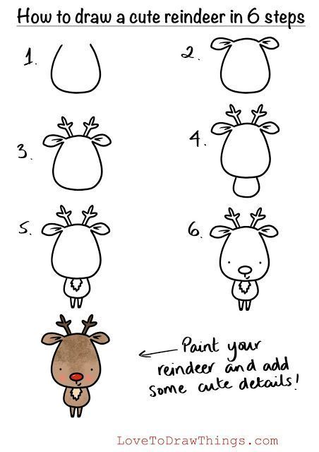 Draw a Cartoon Reindeer Trin For Trin Tegning, Easy Christmas Drawings, Cartoon Reindeer, Drawing Instructions, Christmas Drawings, Directed Drawing, Easy Doodle, Christmas Doodles, Easy Doodle Art