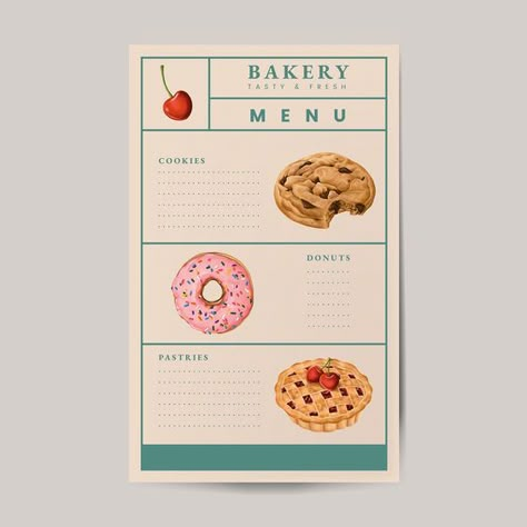 Aesthetic Bakery Menu Design, Bakery Menu Aesthetic, Bakery Shop Names, Menu Aesthetic, Menu Design Layout, Bakery Icon, Cookie Vector, Menu Design Inspiration, Cupcake Vector