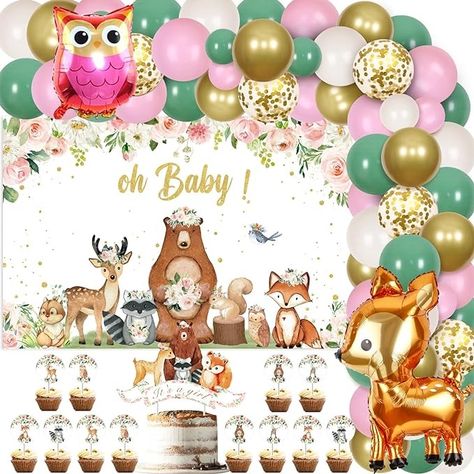 Amazon.com: Woodland Animals Baby Shower Decorations for Girls - Woodland Creatures Balloon Garland Arch Kit Oh Baby Backdrop It’s a Girl Cake Cupcake Toppers, Forest Theme Baby Shower Supplies : Toys & Games Baby Shower Woodland Theme Girl, Fox Baby Shower Theme, Oh Baby Backdrop, Girl Woodland Baby Shower, Woodland Baby Girl, Baby Backdrop, Fox Baby Shower, Girl Woodland, Animals Baby Shower