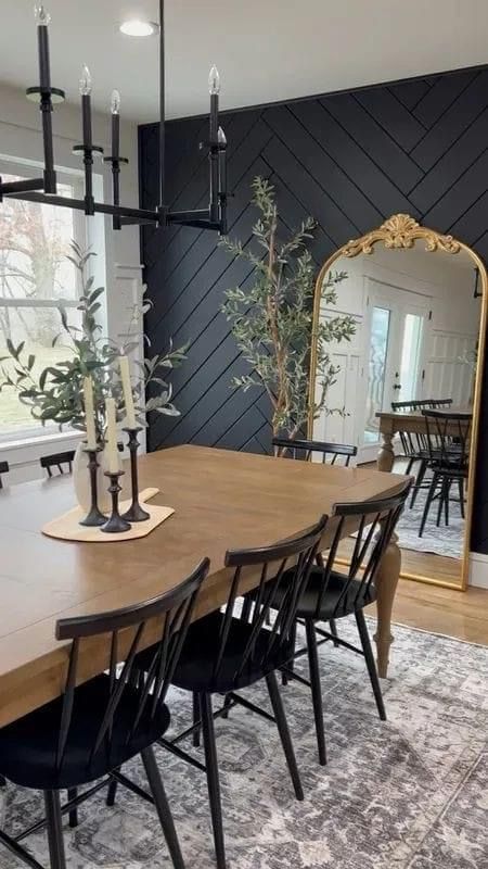 Diy Textured Art, Dining Room Accent Wall, Country Cottage Farmhouse, Dream Dining Room, Dining Room Accents, Modern Farmhouse Bedroom, Dinning Room Design, Manufactured Homes, Black Dining Room