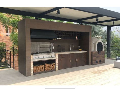 Bbq Design Outdoor, Outdoor Countertop Ideas, Outdoor Kitchen Wood, Kitchen Wood Cabinets, Outdoor Cabinets, Build A Pergola, Concrete Outdoor Kitchen, Outdoor Bbq Area, Outdoor Grill Station