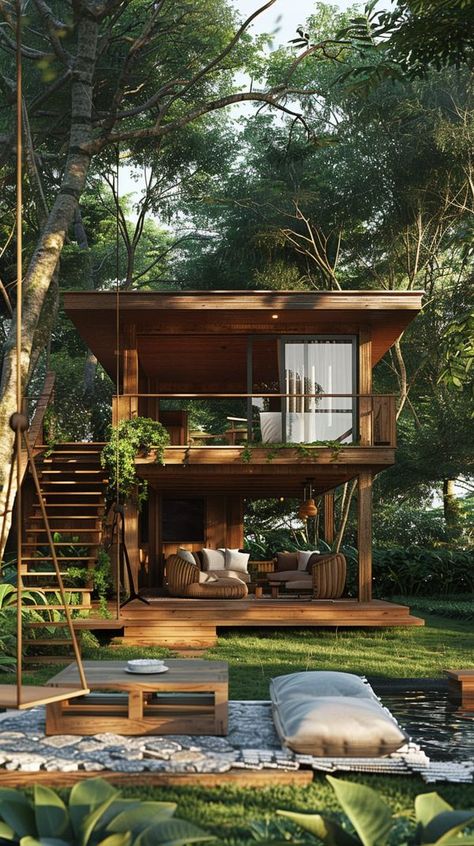 Tiny House Comfort Cute Tiny Home Exterior, Tiny House Tropical, Tiny Industrial House, Small Farm Cottage, Tiny House With Balcony, Tropical Tiny House, Small Home Exterior, Tiny Villa, Tiny Home Designs