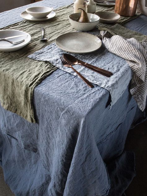 Shop Our Style | Pure European Collection | Hale Mercantile Co. - Hale Mercantile Co. Linen Bed Sheets, Elegant Table Settings, Linen Collection, Mattress Dimensions, Manta Crochet, Blue Table, European Linens, Table Linen, Sea Blue