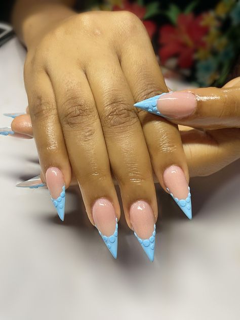 French Stiletto Nails Design, Blue Stilleto, French Stiletto Nails, Stiletto Nails Design, French Stiletto, Blue French Tips, Stiletto Nails Designs, Blue French, French Tips