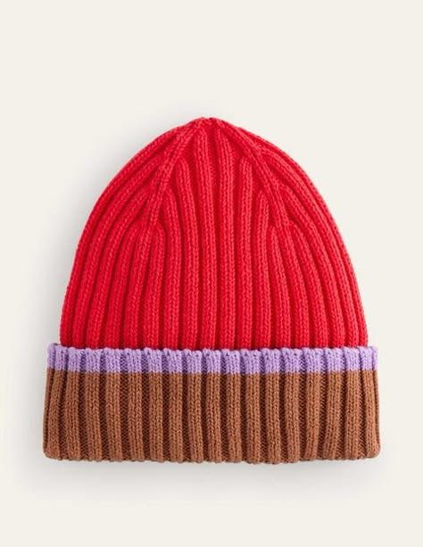 Colour Block Beanie Knitting Hat, Cotton Beanie, Girl Beanie, Wool Projects, Hat Ideas, Colour Blocking, Knitted Beanie, Red Hat, Boys Accessories