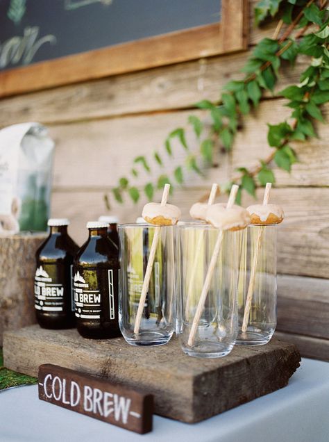 Mountain adventure baby shower Coffee Bar Shower Ideas, Cold Brew Bar Party, Coffee Themed Party Birthday, Iced Coffee Bar Baby Shower Ideas, Iced Coffee Bar Bridal Shower Ideas, Adventure Baby Shower Food, S’mores Baby Shower Theme, Baby Brewing Coffee Shower Ideas, Mountain Bridal Shower Theme