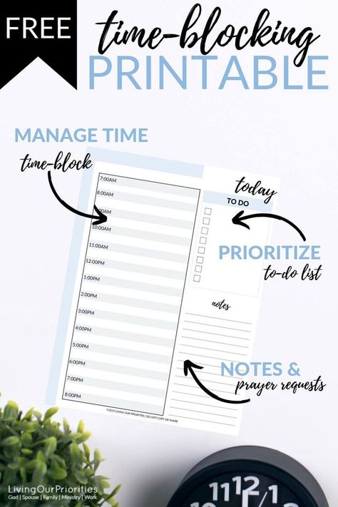 Timeblocking Printable, Goals List Printable, Time Blocking Printable, Time Blocking Planner, Time Management Printable, Time Management Worksheet, Christian Singles, Soul Care, Homemaking Tips