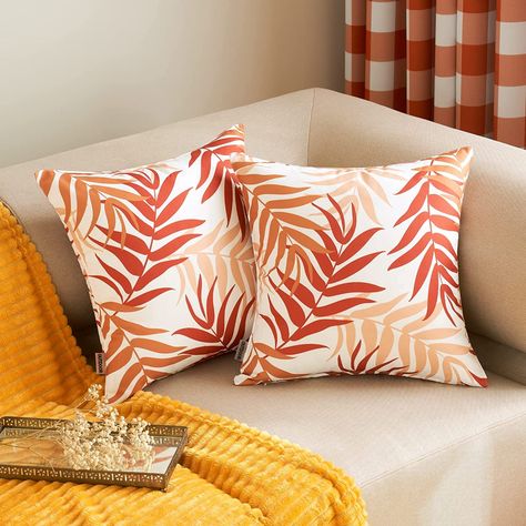 Amazon.com: MIULEE Pack of 2 Fall Decorative Outdoor Waterproof Throw Pillow Covers Patio Pillow Cases Natural Leaves Pattern Square Cushion Shams Shell for Garden Balcony Couch 18x18 Inch, Orange : Everything Else Balcony Couch, Patio Pillows, Garden Balcony, Leaves Pattern, Leaf Nature, Covered Patio, Leaf Pattern, Balcony, Throw Pillow Covers