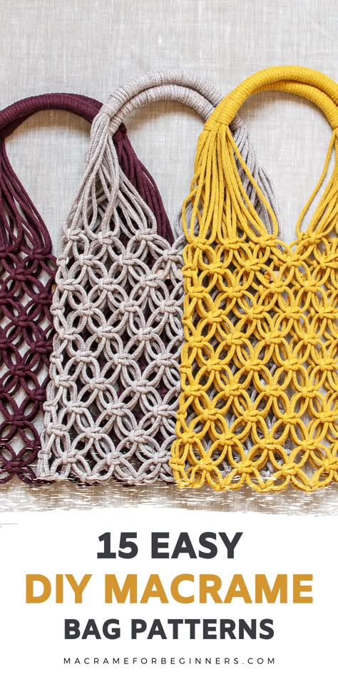 Did you know it’s super easy to make your own gorgeous Macrame bag? Luckily, it only takes a few basic knots to get started. Here are 15 easy to follow Macrame DIY tutorials and patterns to inspire your next Macrame fashion project! #macrame #macrameforbeginners #macramebag #fiberart Macrame Tas, Easy Diy Macrame, Macrame Fashion, Basic Knots, Winter Yoga, Free Macrame Patterns, Macrame Plant Hanger Patterns, Macrame Knots Tutorial, Macrame Purse